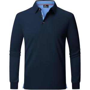 image:imageZITY Long Sleeve Polo Shirts for Men 3 Pack Collared Performance Golf Polos Mens Casual Shirts Moisture Wicking WorkwearDark Blue
