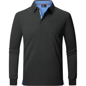 image:imageZITY Long Sleeve Polo Shirts for Men 3 Pack Collared Performance Golf Polos Mens Casual Shirts Moisture Wicking WorkwearDark Grey