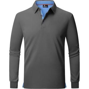 image:imageZITY Long Sleeve Polo Shirts for Men 3 Pack Collared Performance Golf Polos Mens Casual Shirts Moisture Wicking WorkwearGrey