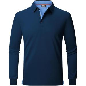 image:imageZITY Long Sleeve Polo Shirts for Men 3 Pack Collared Performance Golf Polos Mens Casual Shirts Moisture Wicking WorkwearNavy
