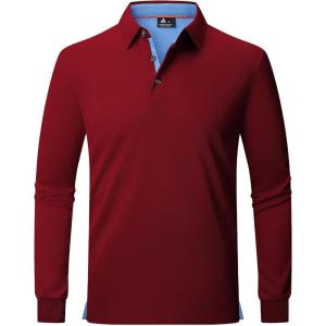 image:imageZITY Long Sleeve Polo Shirts for Men 3 Pack Collared Performance Golf Polos Mens Casual Shirts Moisture Wicking WorkwearRed