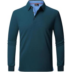 image:imageZITY Long Sleeve Polo Shirts for Men 3 Pack Collared Performance Golf Polos Mens Casual Shirts Moisture Wicking WorkwearTeal