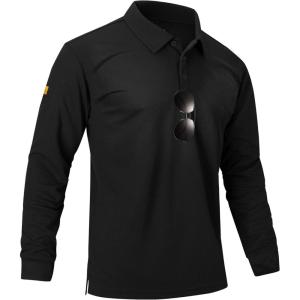 image:imageZITY Mens Polo Shirts 3 Button Lightweight Moisture Wicking Long Sleeve Tactical Golf Performance Casual Shirts Work TeeBlack