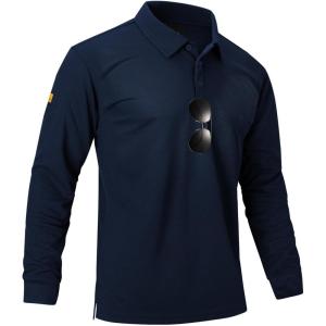 image:imageZITY Mens Polo Shirts 3 Button Lightweight Moisture Wicking Long Sleeve Tactical Golf Performance Casual Shirts Work TeeBlue