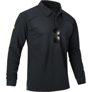 image:imageZITY Mens Polo Shirts 3 Button Lightweight Moisture Wicking Long Sleeve Tactical Golf Performance Casual Shirts Work TeeDeep Gray