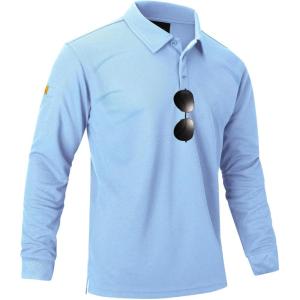 image:imageZITY Mens Polo Shirts 3 Button Lightweight Moisture Wicking Long Sleeve Tactical Golf Performance Casual Shirts Work TeeMoon Blue