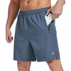 image:imageZITY Mens Athletic Gym Shorts 7 inch Inseam Quick Dry Lightweight Breathable Running Workout Shorts with 3 Zipper PocketsGrey Blue